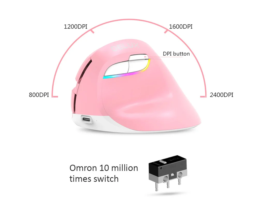 Delux M618 мини эргономичная Вертикальная мышь Bluetooth 4 0 USB 2 ГГц Беспроводная RGB