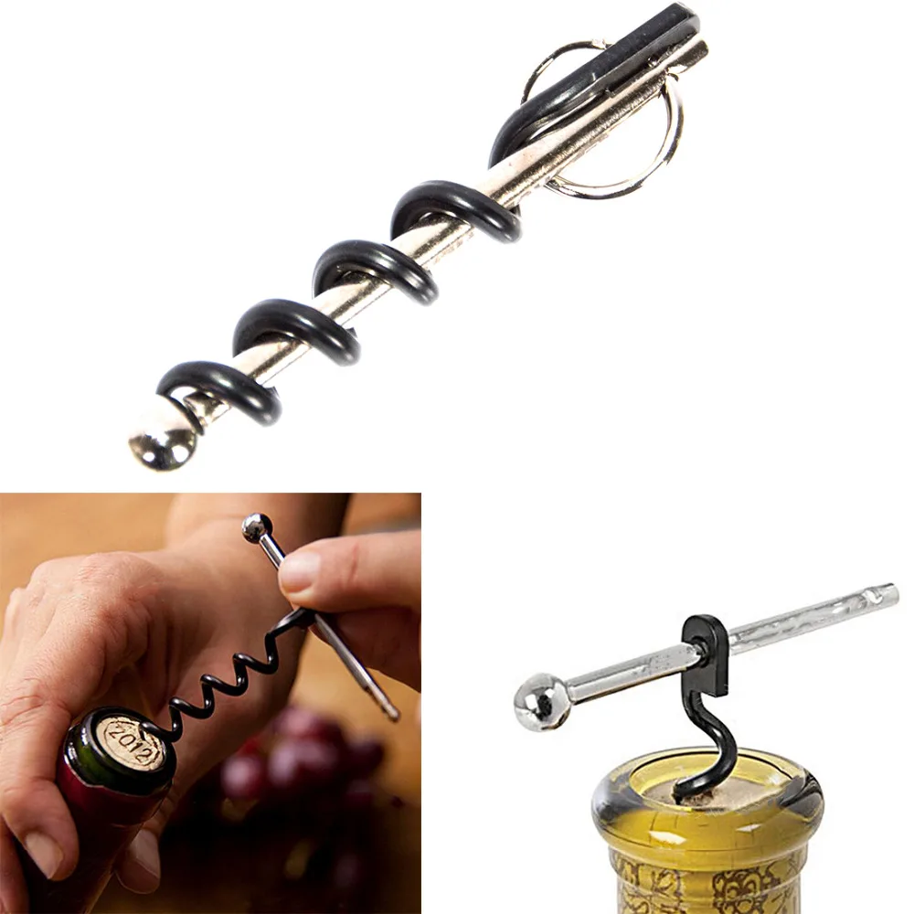 

Creative Multifunctional Mini Outdoor Stainless Steel Red Corkscrew Wine Bottle Opener with Ring Keychain Bottle Opener