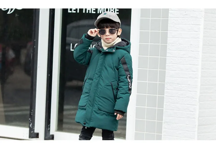 Пуховая одежда с хлопковой подкладкой для мальчиков г., стиль, корейский стиль, детская зимняя длинная Стеганая утепленная куртка и пальто для больших мальчиков