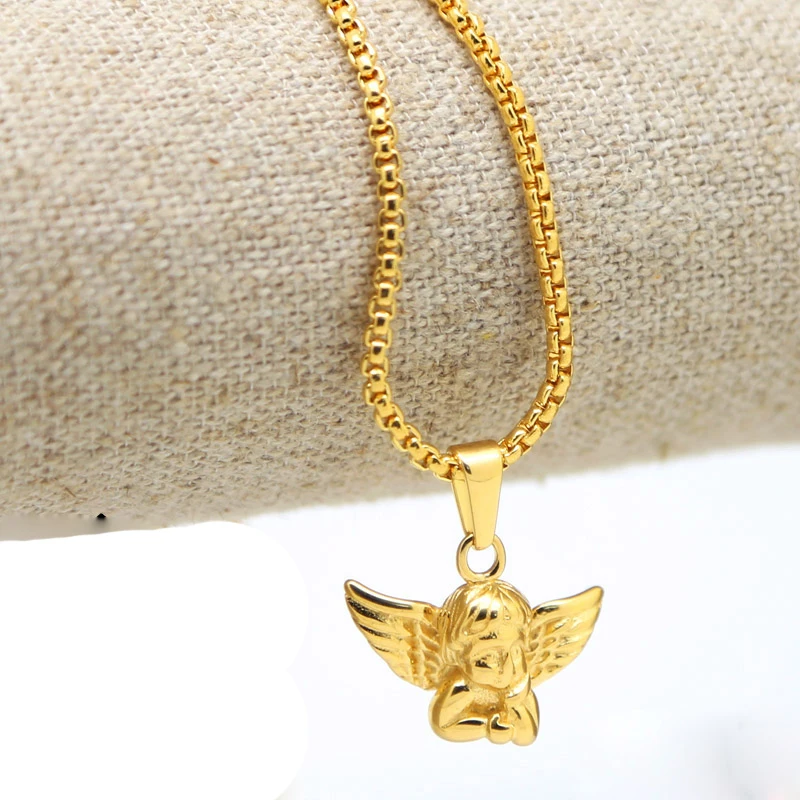 

2017 Men Jewelry ANGEL BABY CHARM Pendant Necklace 24K Gold Pendant Long Necklace 70cm Hiphop Necklaes Gold Chain Men Necklace