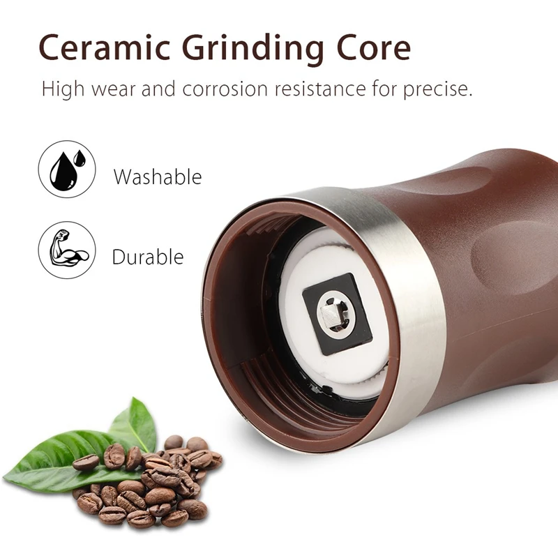 Manual Coffee Grinder With Soft Brush, Hand Grinder Ceramic Conical Burr Mill Hand Crank Coffee Bean Grinder For Home Office T