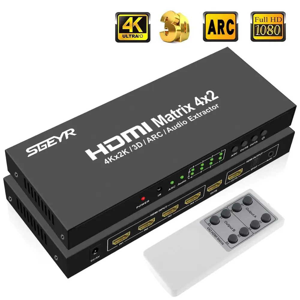 4K x 2K HDMI настоящий матричный коммутатор 4x2 HDMI сплиттер SGEYR Switcher Matriz 4 In 2 Out с ИК-пультом дистанционного ОПТИЧЕСКОГО+ 3,5 мм аудио экстрактор