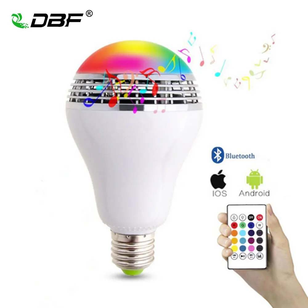 

LED Bluetooth Speaker, [DBF] E27 10W Bluetooth Bulb Music Light 24Key Remote Control LED Bulb Dimmable Color Changing RGB Bulb