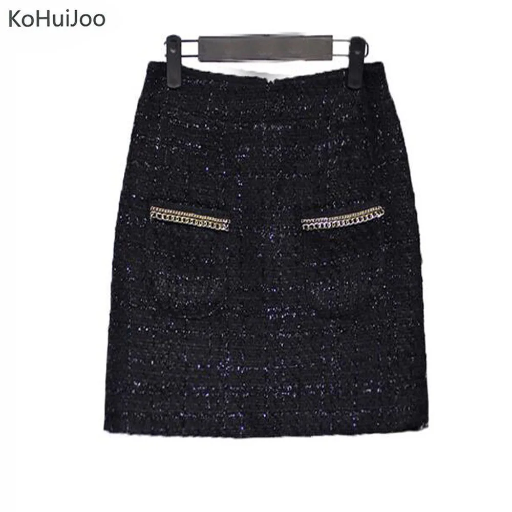 KoHuiJoo 3XL 4XL 5XL зимняя черная короткая твидовая юбка для женщин больших размеров с