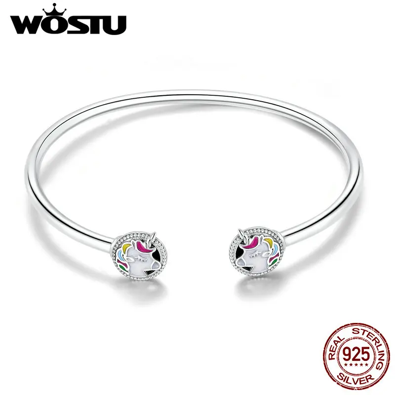 WOSTU Hot Sale Real 925 Sterling Silver Licorne Bangle& Bracelets For Women Trendy Fashion Jewelry Gift FIB082