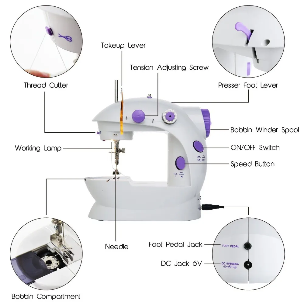 Портативная многофункциональная домашняя швейная машина с 12 встроенными стежками, двойная нить, ножная педаль, maquina de costura