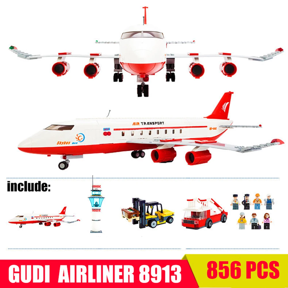 

856pcs GUDI Airbus Plane Airplane Airline City Building Block Bricks MOC Compatible With Legoe City Ninjago Toy 55*62cm Kid Gift