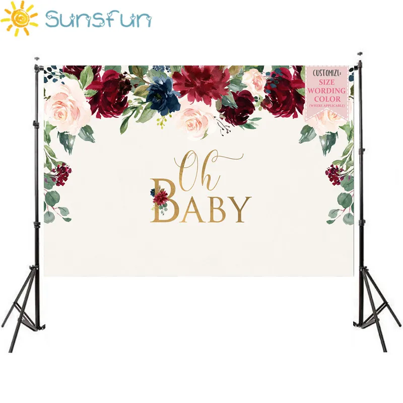 Sunsfun baby shower фон Oh baby элегантный свадебный душ фон бордовый темно-синий Цветы День Рождения часть фон