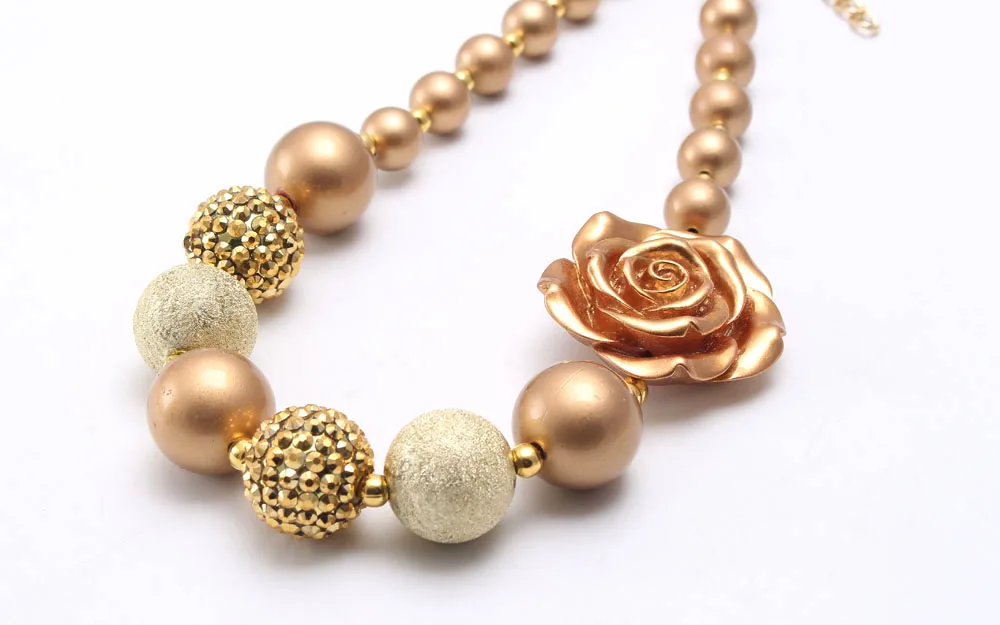 MHS. SUN, Золотая Роза, ожерелье с бусинами для детей, для девочек, модное ожерелье из жевательной резинки, вечерние ювелирные изделия ручной работы