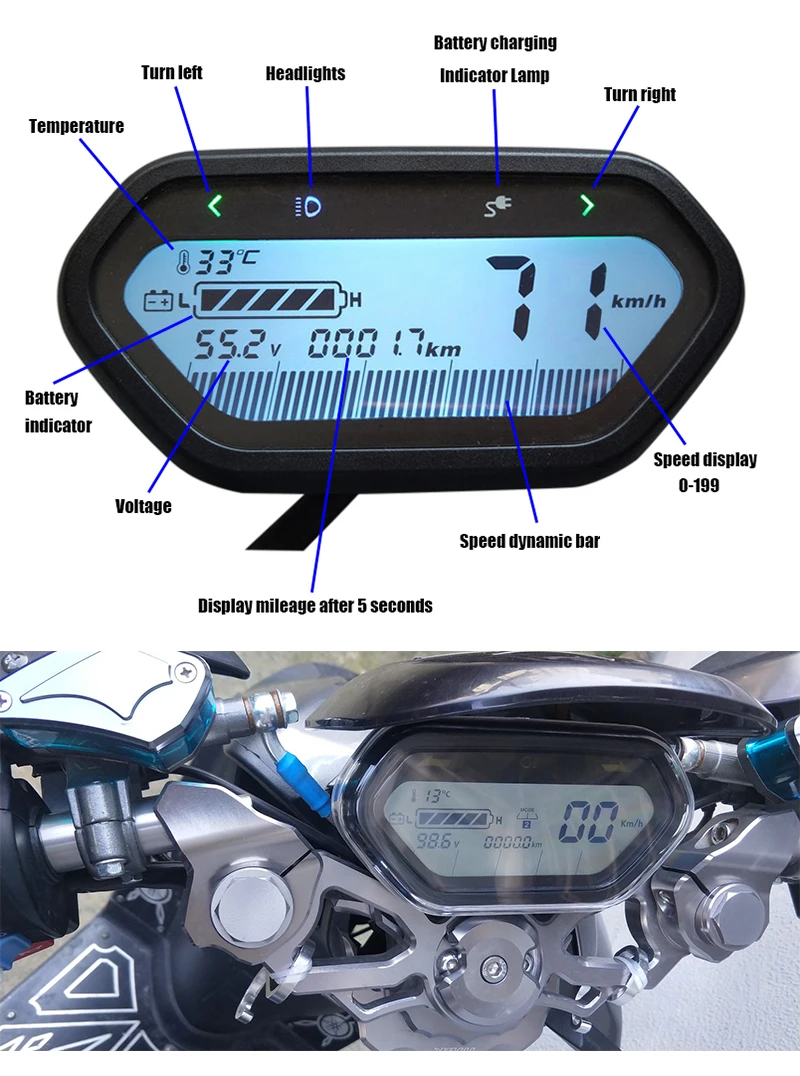 48V-96V LCD PHASE Speed meter dashboard for electric scooter/Electric Bike/ Electric motorcycle