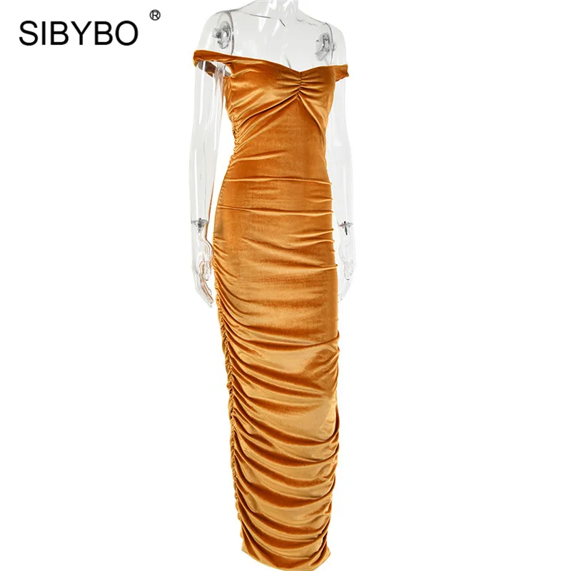 Sibybo без бретелек Плиссированное бархатное сексуальное длинное платье для женщин с открытыми плечами без рукавов летнее макси платье с открытой спиной повседневные женские платья