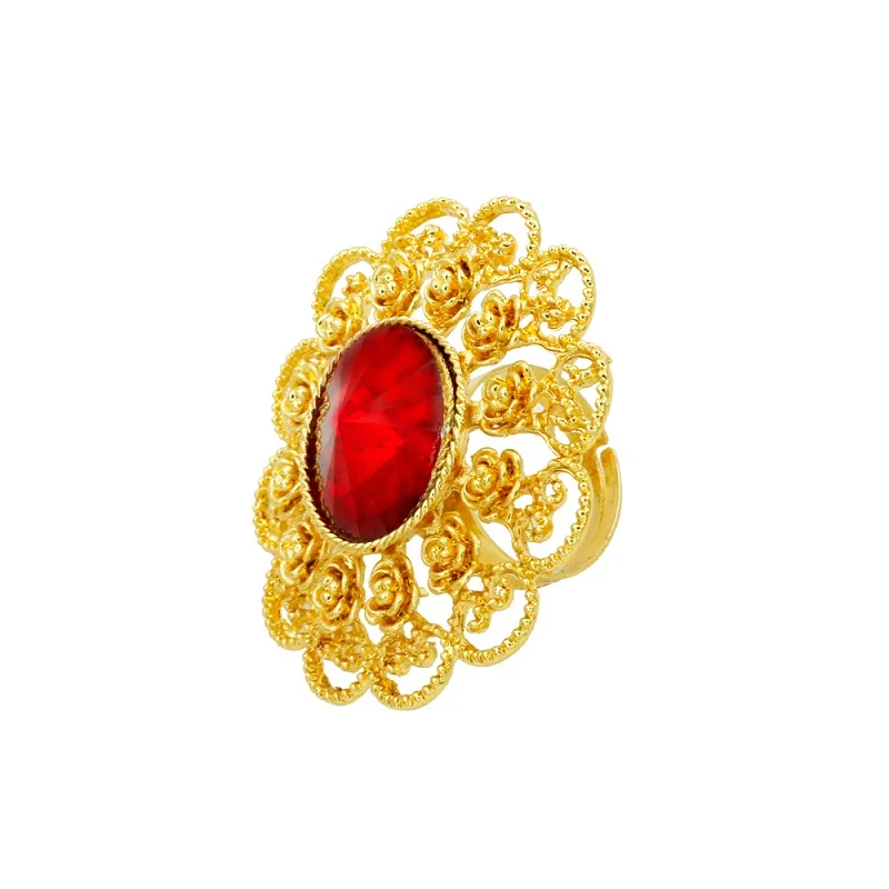 Очаровательные Модные женские 24 Золотые Ювелирные наборы ожерелье с красным кристаллом Кольцо Серьги Дубай Свадебные ювелирные изделия подарок аксессуары