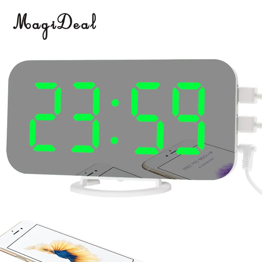 Phone Charging USB Alarm Clock Digital Clock with Large Easy-Read LED Display Diming Mode Snooze Function Mirror Surface