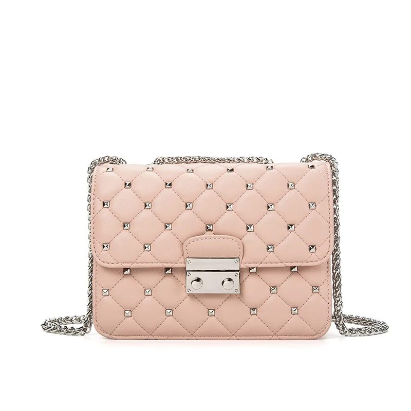 

Rivet Crossbody Bags For Women Leather Shoulder Bag Small Women Bag Pink Red Luxury Designer Famous Brands Handbags Sac A Main