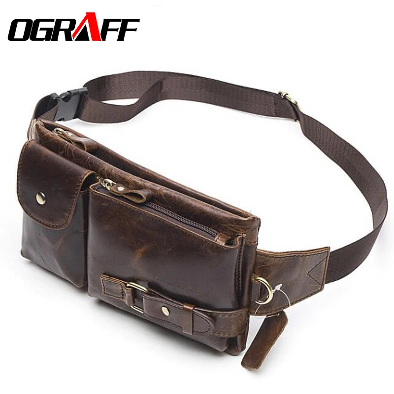

OGRAFF Genuine Leather Waist Packs Fanny Pack Belt Bag Phone Pouch Bags Travel Waist Pack Male Small Waist Bag Leather Pouch