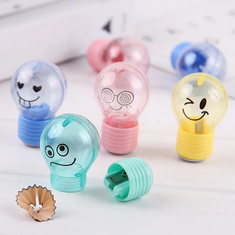 

2pcs Cute Bulbs Shape Design Pencil Sharpener Mini Candy Color Kawaii Stationery Kids Prize Gifts School Classroom Supplies