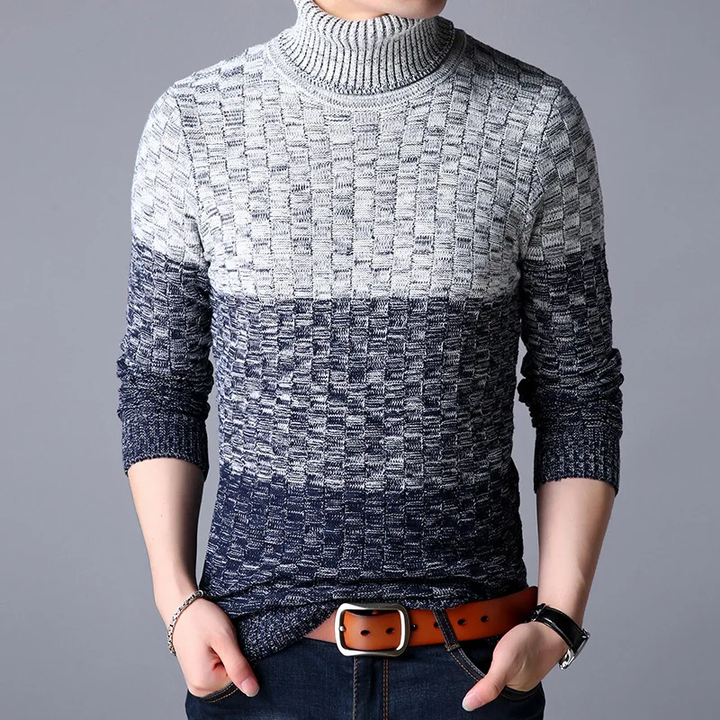 Новинка 2017 г. зимний свитер теплый свитер с воротником под горло Для мужчин Slim Fit пуловер вязаный свитер Для мужчин ql06