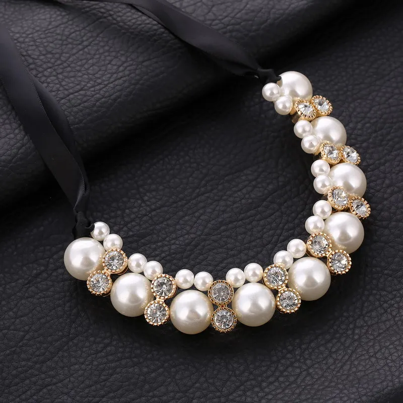 Дизайн кружева Цепи чокер ожерелье Hi-end Vivi крупный искусственный жемчуг стразы ожерелье для женщин