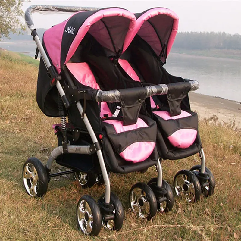 

Fashion Folding Twins Stroller Stroller Twins Suspension 2 Seats Baby Carriage Trolley Two-way Pushchair Pram Highview Buggys