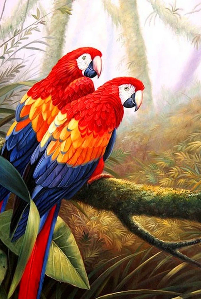 

DIY Two parrots diamond painting cross stitch diamond embroidery plastic crafts Full drill round Rhinestones painting sets