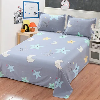 

Fashion cute gray yellow moon cartoon Bedding Cotton Bed Linen twin queen king size Printed flat sheet soft pillowcase boys girl