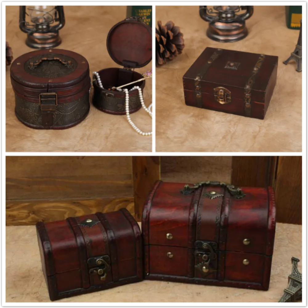 

Retro Wood Box Jewerly Storage Box Vintage Flower Cosmetic Makeup Organizer Holder Nostalgic Essential Oil Treasure Box