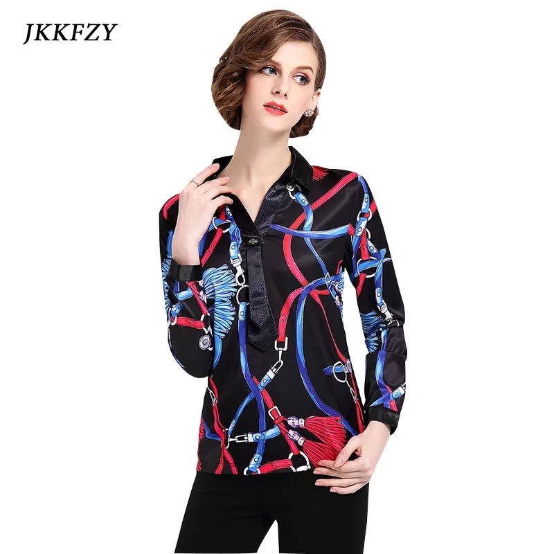 Fashion Autumn Shirts Women Chiffon Blouses 2018 New Luxury Print OL Female Tops Retro Vintage Work Wear Fashion Autumn Shirts Women Chiffon Blouses 2018 New Luxury Print OL Female Tops Retro Vintage Work Wear