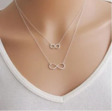Серебряные женские модные украшения для девочек двойное ожерелье с кулоном