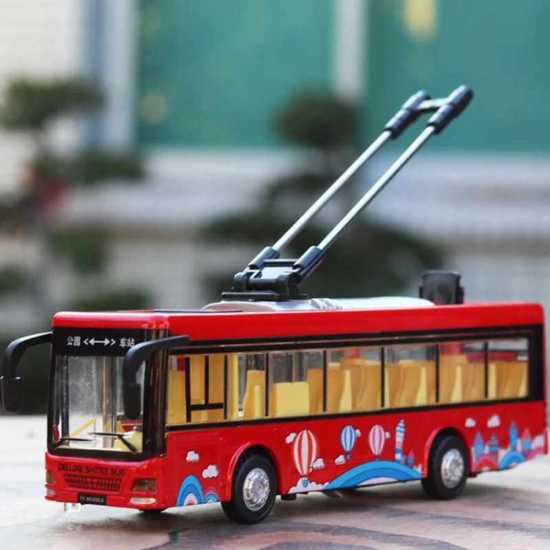 

20.5CM 1/36 Scale Environment protection Trolleybus Toy Car Metal Alloy Pull Back Diecasts Vehicles Model Toys For Children Kids