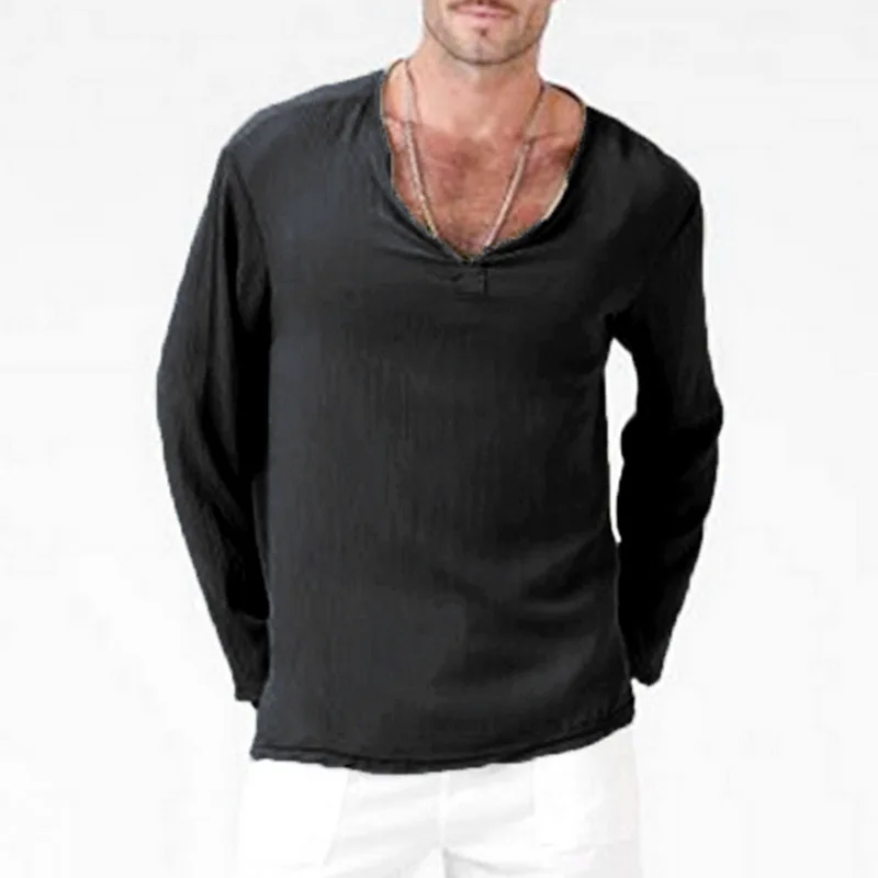 

CALOFE 2019 New Arrive Long Sleeve T-shirt Men Solid Cotton Linen T Shirt Casual Brand Male Tops Tees Fashion Spring Autumn
