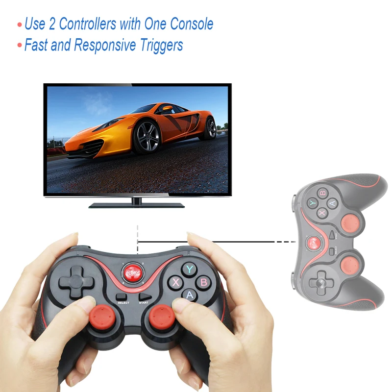 Best Price Cheap HMbEd Wireless Bluetooth 3.0 Game Controller Terios T3/X3 For PS3/Android Smartphone Tablet PC With TV Box Holder T3+ Remote Gamepad