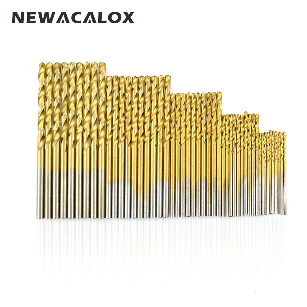 

NEWACALOX Woodworking Wood Tool Titanium Coated HSS High Speed Steel Drill Bit Set 1/1.5/2/2.5/3mm 50Pcs/lot