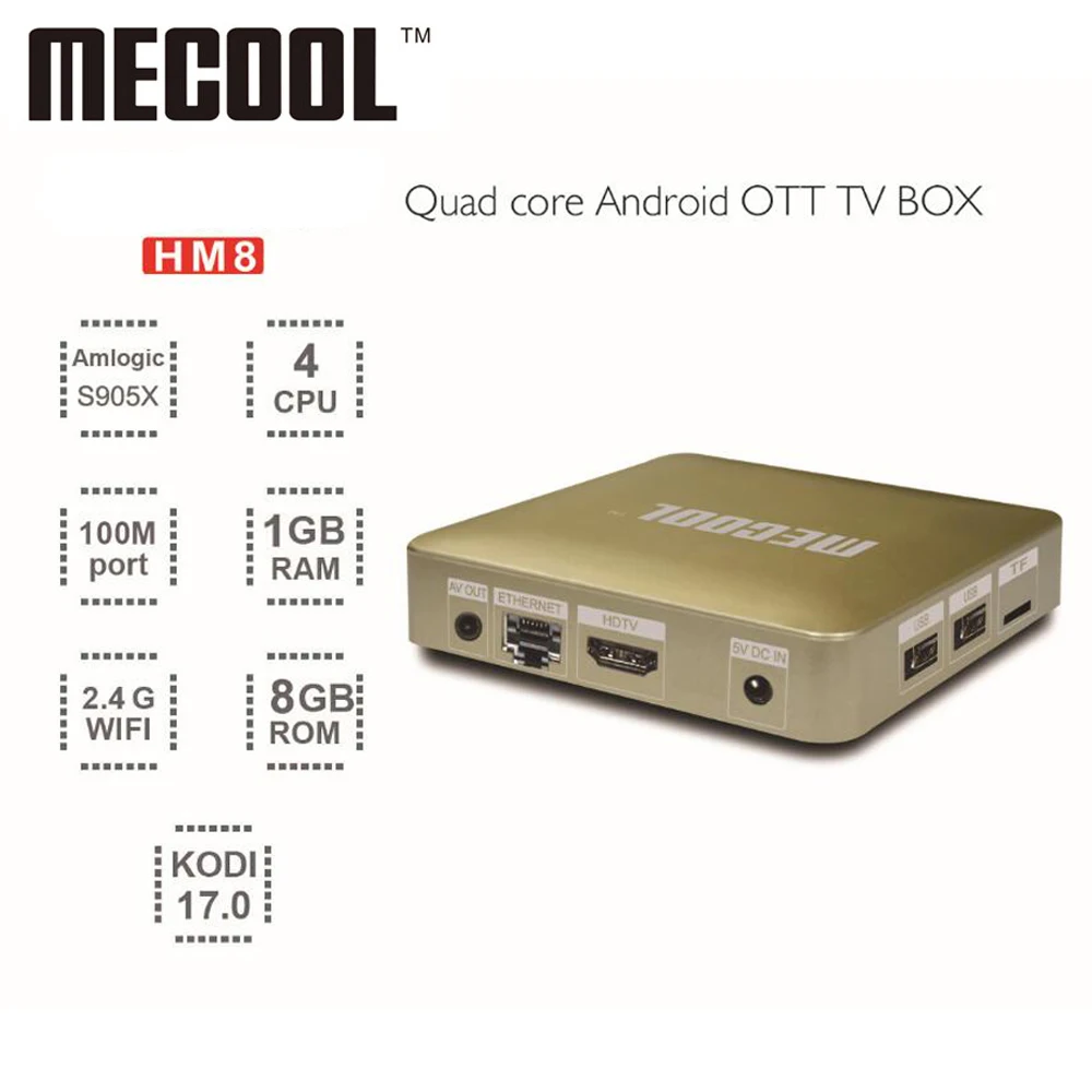 

Original MECOOL HM8 Smart TV Box Amlogic S905X Quad Core Set-top Box Android 6.0 4K 3D H.265 1GB 8GB HD Media Player