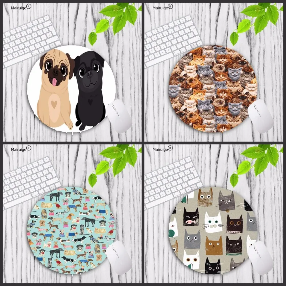 Mairuige 20X20CM 22X22CM Cute Cat And Dog Round Mousepad Anti-Slip Laptop PC Mice Pad Gaming For Optical Laser Mousemat | Компьютеры и