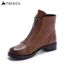 Nikbea Braun Stiefeletten für Frauen Vintage Flache Stiefel 2016 Winter Stiefel Handgemachte Herbst Schuhe Pu Botas Feminina Outono Inverno