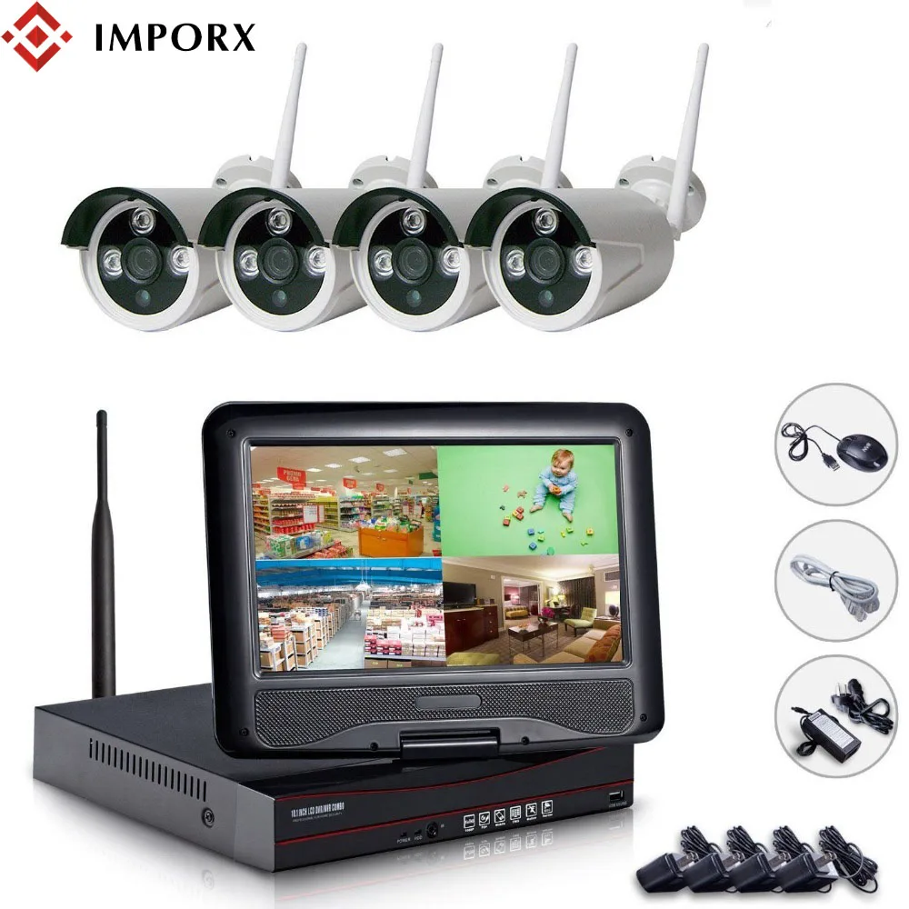 

IMPORX 4CH 1080P HD Wireless CCTV Video Surveillance Camera Kit 2MP Security CCTV Camera System Set 10 Inch LCD NVR CCTV System