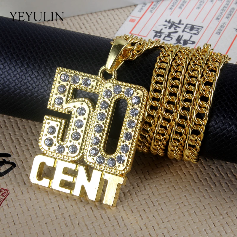 Rhinestone 50 Cent Pendant Necklaces 