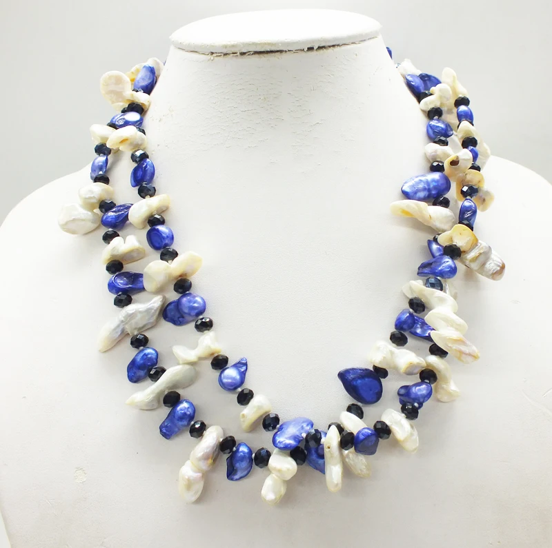 

Natural freshwater Baroque pearls. crystal necklace 19"