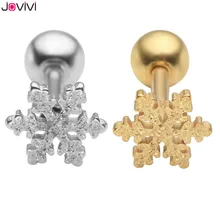 JOVIVI Мода Снежинка из нержавеющей стали спиральный для хряща Козелок Уха серьги гвоздики 16Ga пирсинг ювелирные изделия серебро/золото цвет