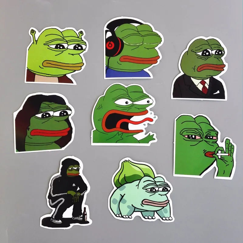 

8 Pcs/set Cartoon Sad Pepe Frog Anime PVC Waterproof Stickers Kids Toys Decor Suitcase Notebook Bicycle Car Guitar Skateboard