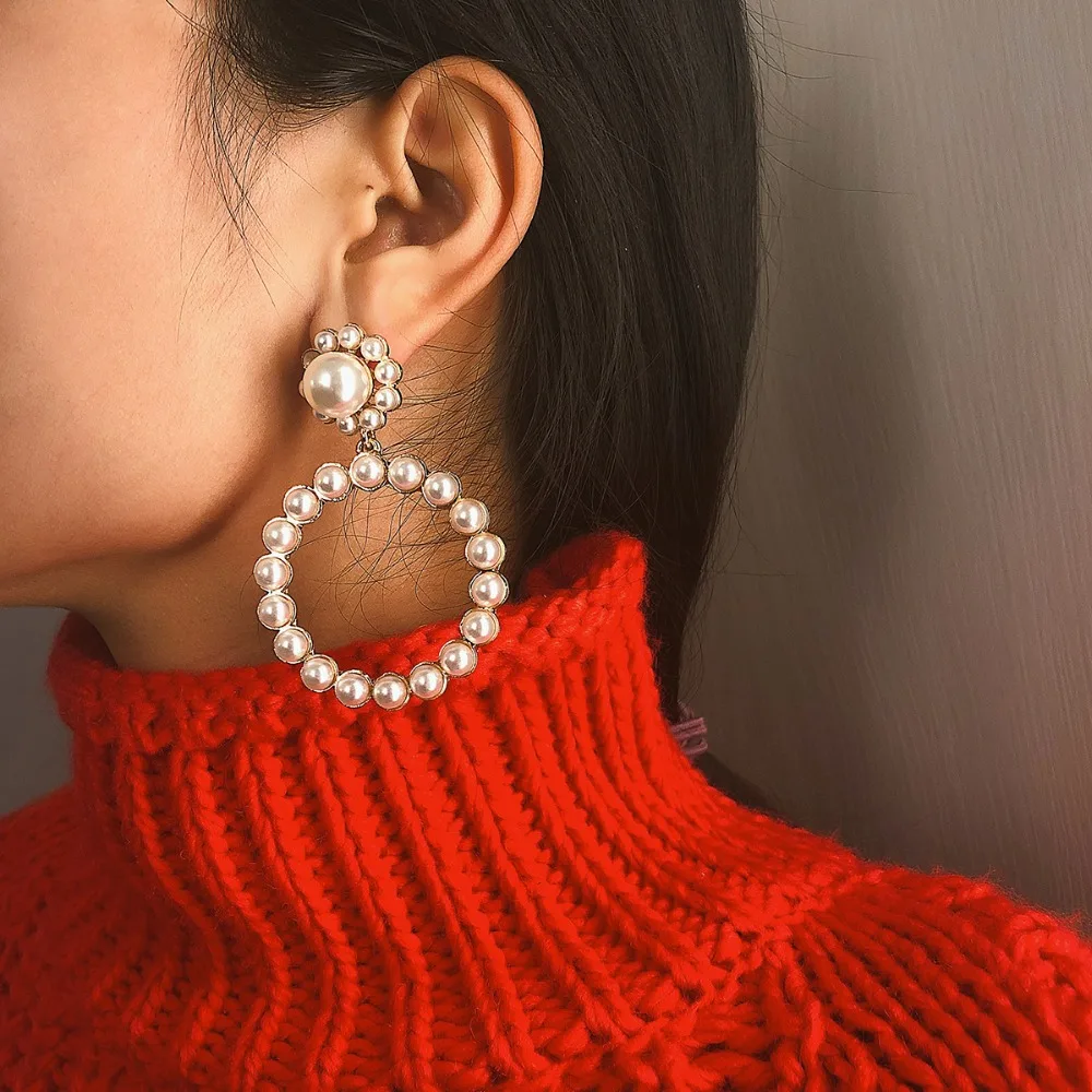 

2019 New Arrival Gold Color Love Heart Drop Earrings For Women Korean Style Pearl Dangle Earrings Fashion Party Wedding Jewelry