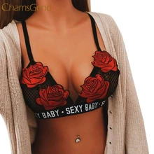 Элегантный женский кружевной бюстгальтер, бандаж с розами, вышитая аппликация, цветочный бюстгальтер без косточек, нижнее белье без косточек, черный, красный, M18