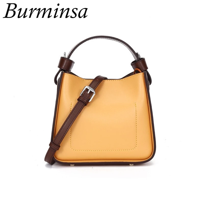 

Burminsa Summer Small Genuine Leather Bags For Women Bucket Composite Handbags Cute Girl Shoulder Messenger Bags 2019 Yellow Red