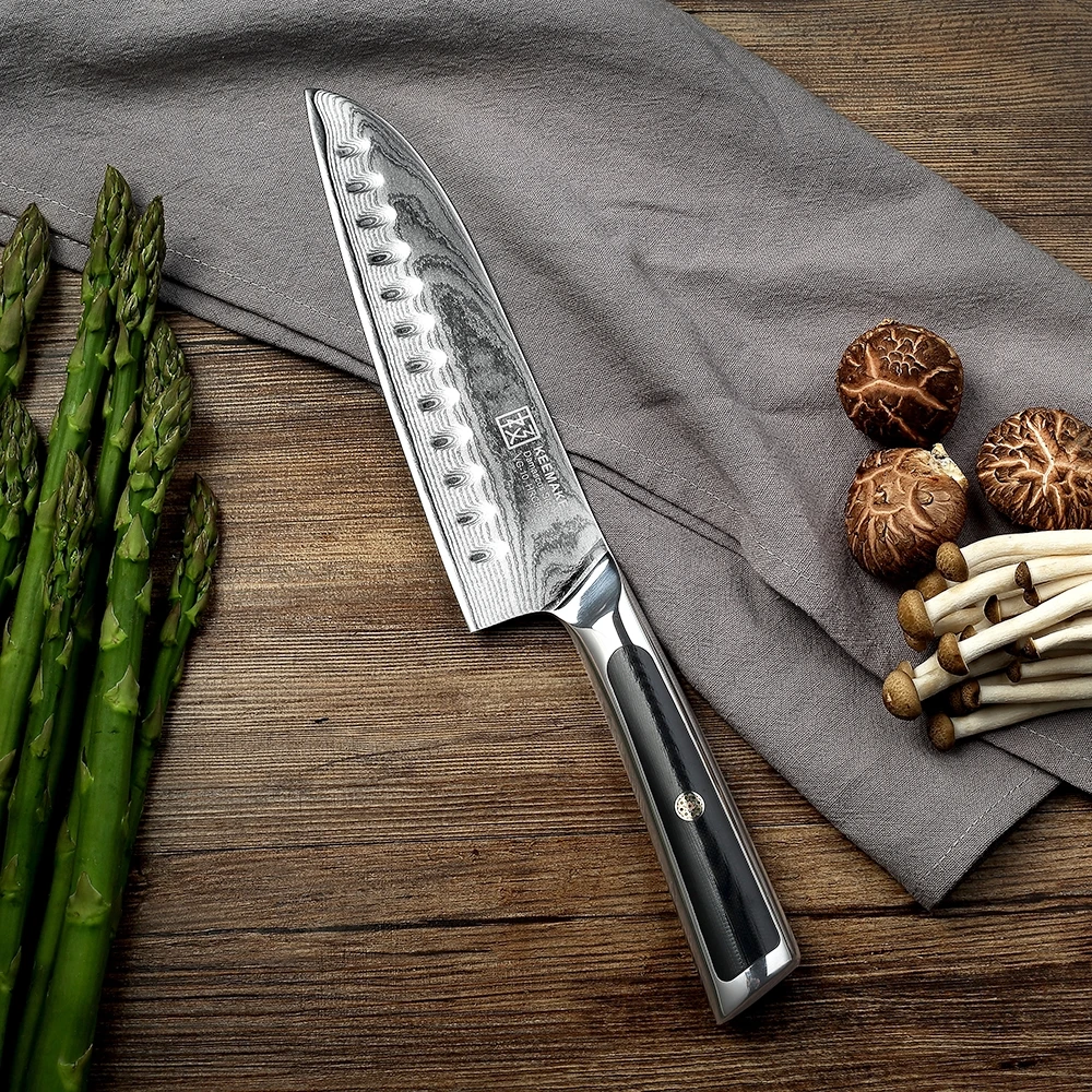 KEEMAKE 7 дюймовый нож Santoku кухонный шеф повара 73 слоя дамасская сталь VG10 режущие