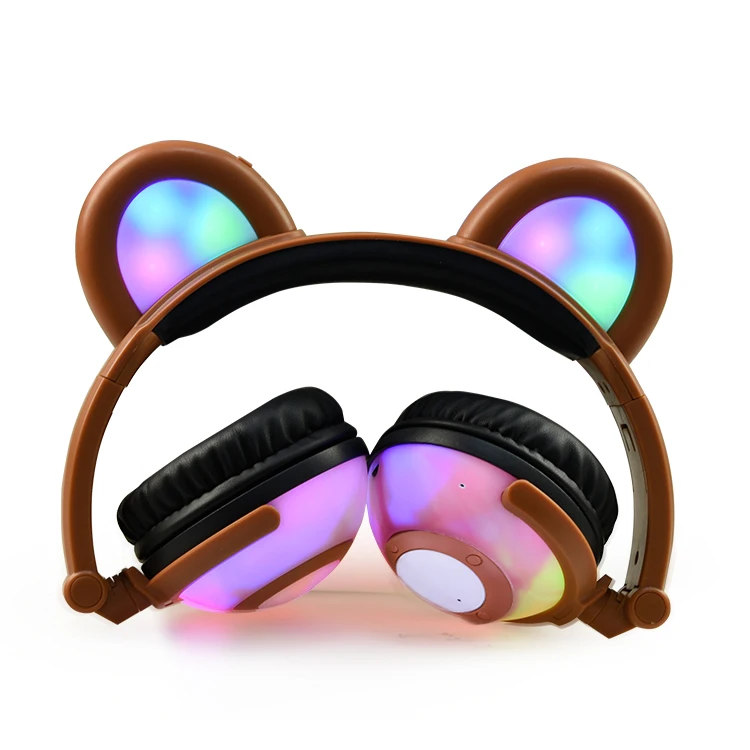 Милый медведь/кошка ухо светящиеся Bluetooth наушники светодиодный мигающий светящиеся цветные наушники Регулируемая гарнитура подарок для детей