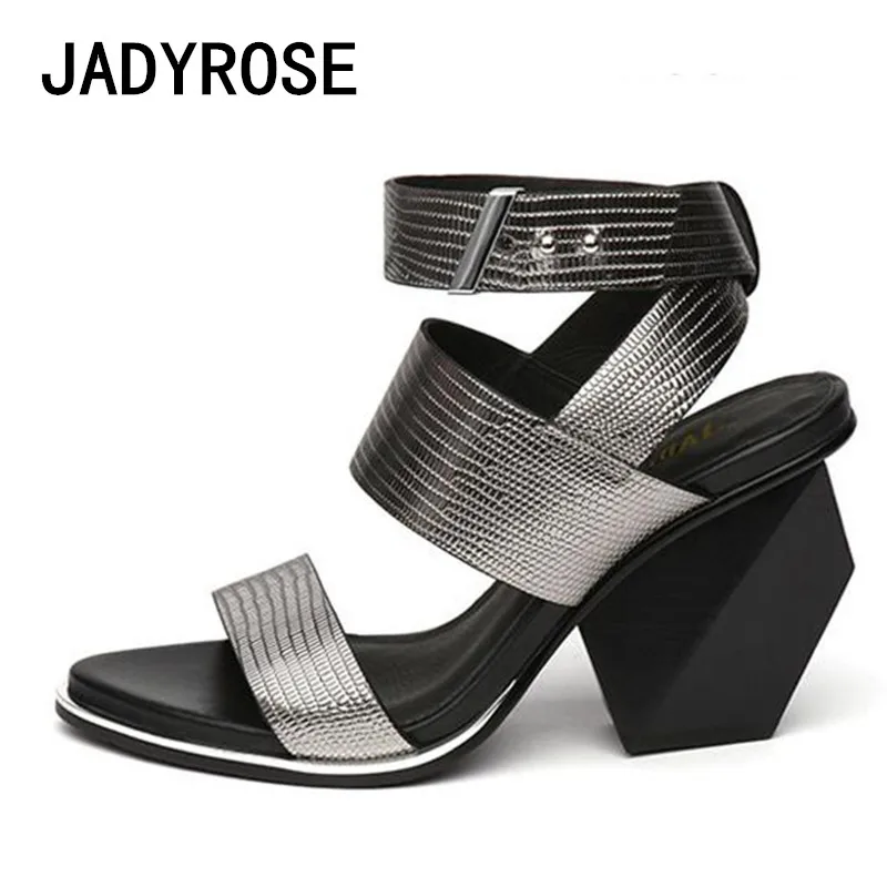 

JADYROSE Women Gladiator Sandals Platform 9cm Square High Heels Summer Shoes Woman Genuine Leather Beach Sandals Femme 2018