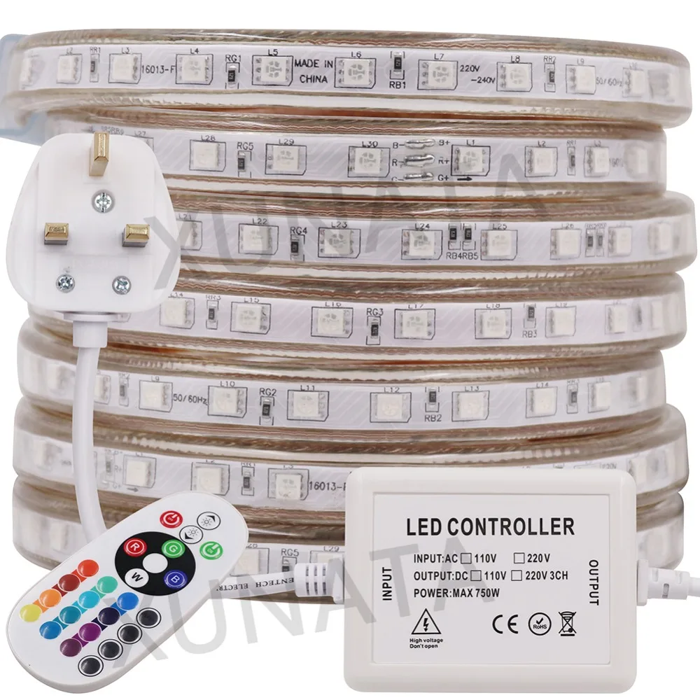 Светодиодная ленсветильник 220 В 5050 RGB 60 светодиодов/м 120 двухрядная