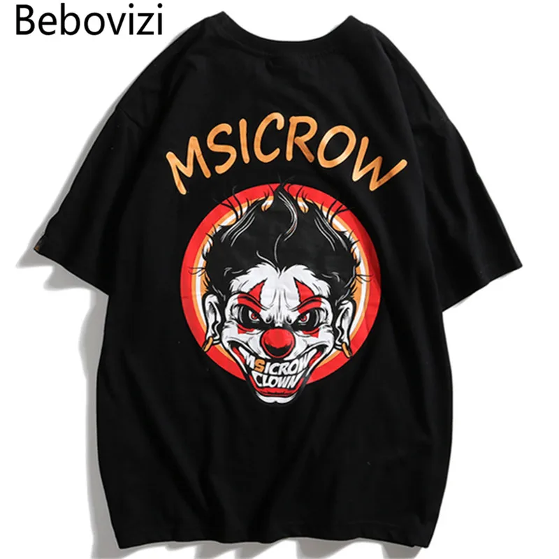 

Bebovizi 2019 Streetwear Urban Style Evil Clown Short Sleeve T Shirts Hip Hop Casual Cotton Tops Tees Men Oversize Tshirts