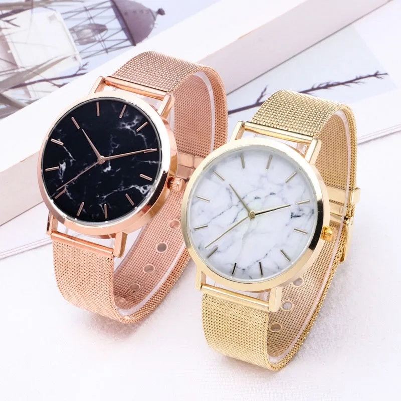 

New Marble Texture Watches Women Ladies Casual Clock Popular Stainless Steel Band Strap Quartz Analog Wrist Watch Gift femme