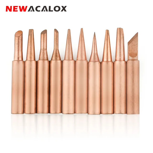 NEWACALOX 10pcs/lot Pure Copper Soldering Iron Tips Kit 900M-T Series Lead-free Welding Head for Soldering Rework Station Tool